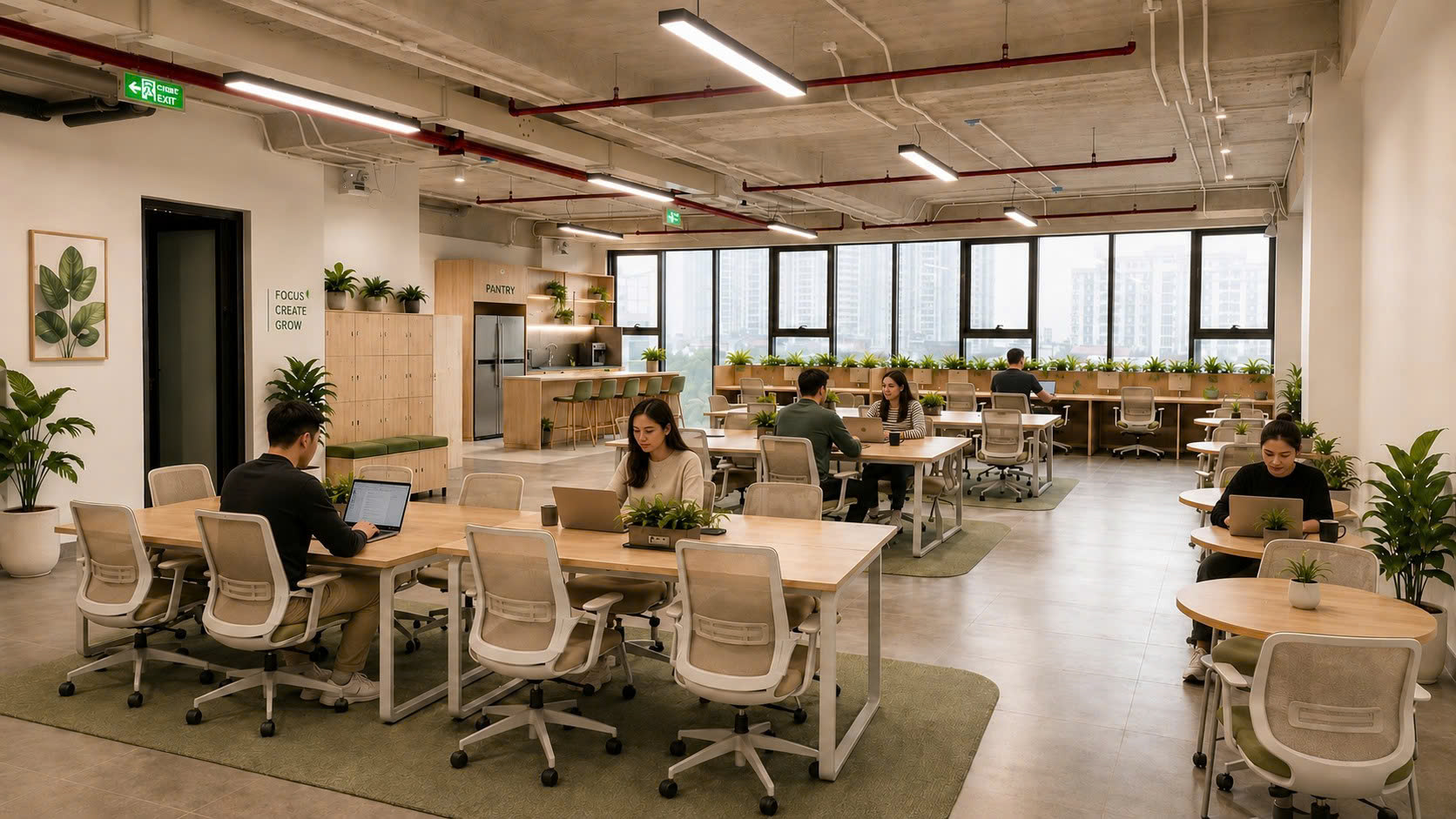 Không gian làm việc mở tại CleverSpace — tầng mở rộng rãi
